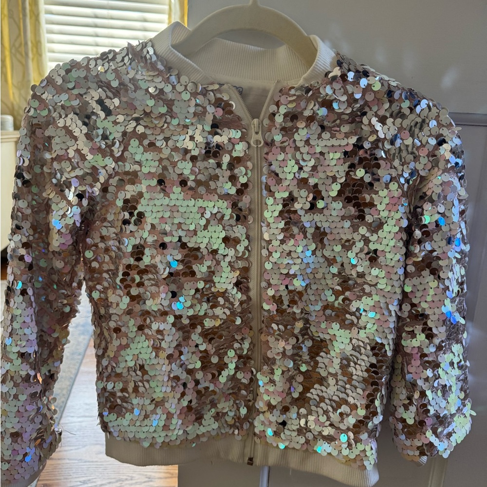 Little girl sequins bomber jacket